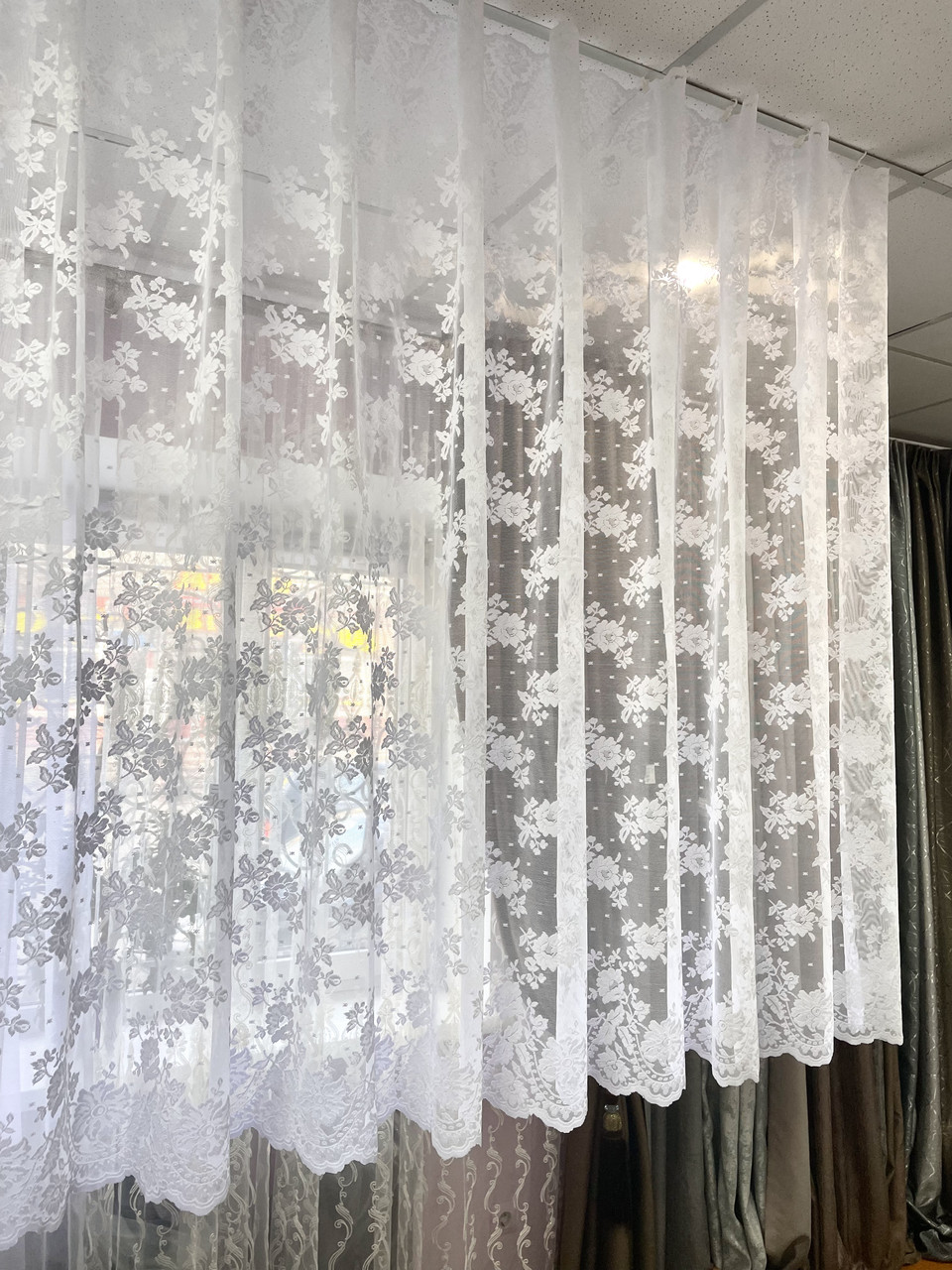 Тюль висота 1,50 м жакард білий квіти Прованс
