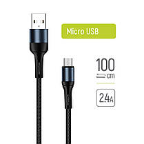 Кабель ColorWay USB - micro USB (M/M), Nylon, 2.4 А, 1 м, Black, фото 5