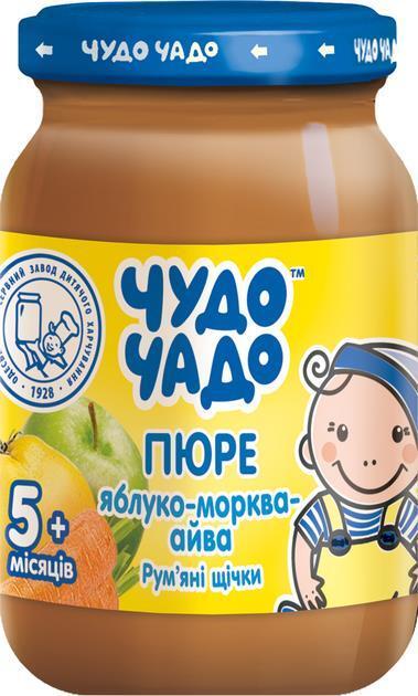 Пюре фруктово-овочеве Чудо-Чадо "Рум'яні щічки" Яблуко, морква та айва від 5 місяців, 170г., фото 1