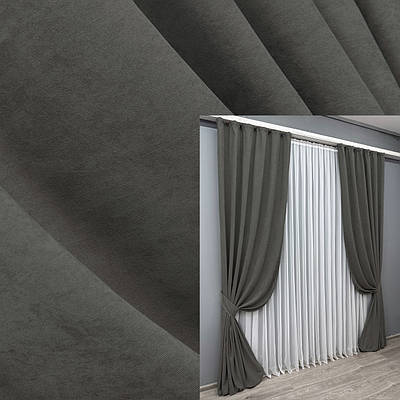 Комплект штор (2шт. 1,5х2,95м.) мікровелюр, колекція "Petek YL". Колір темно-сірий. Код 1703ш 33-0609