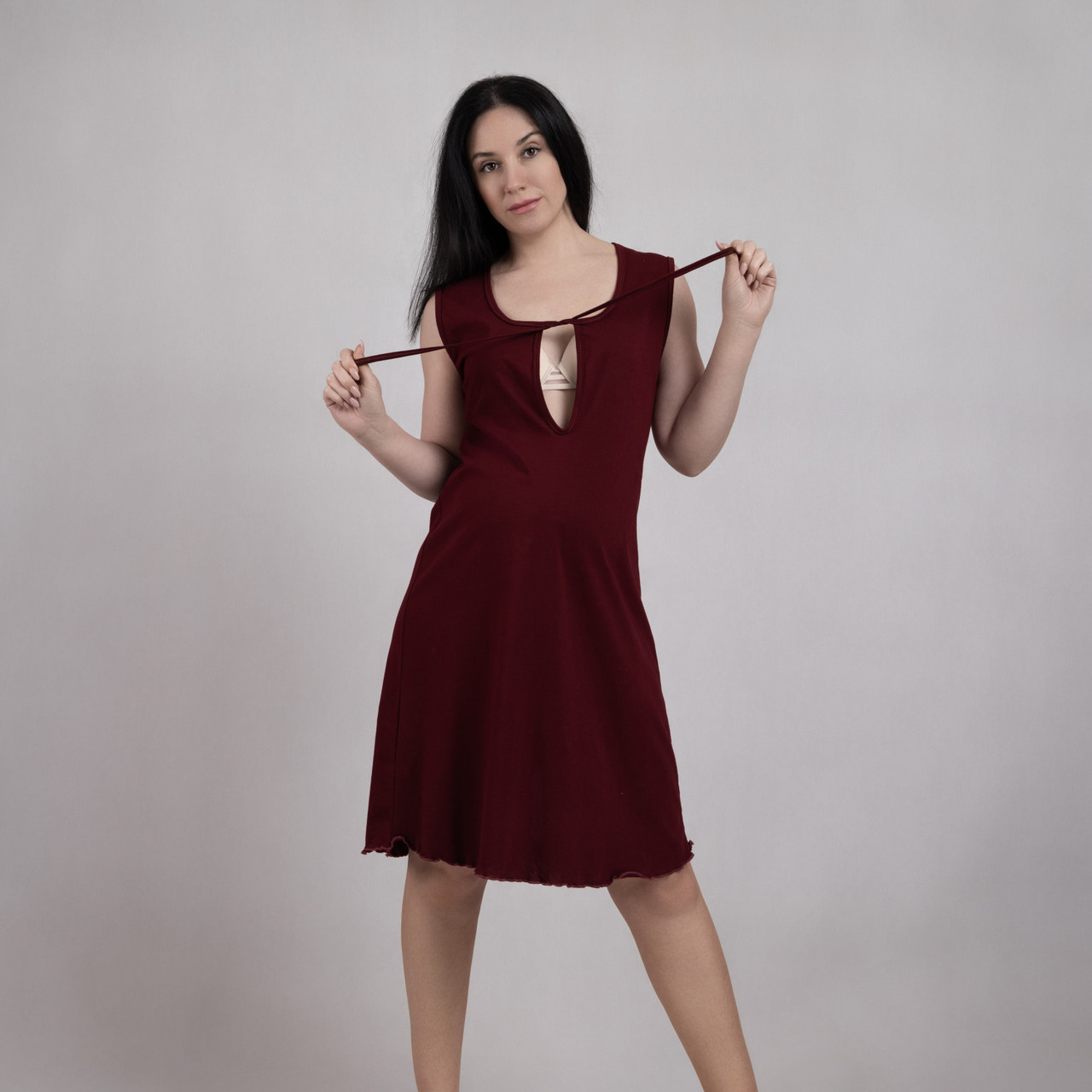 Нічна сорочка на зав'язках трикотажна бордовий р.44-60