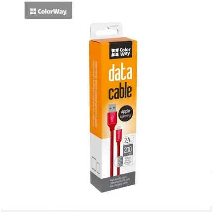 Кабель ColorWay USB-Lihgtning, 2.4А, 2м Red, фото 3