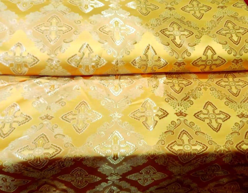 Тканина церковна Агапа шовк відріз 3.10 м
, жовта з вірерунком золотистим шовком. Тканина церковна