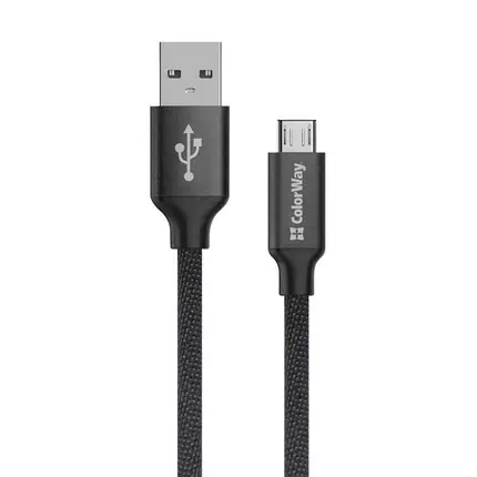 Кабель ColorWay USB-MicroUSB (2.4А), 2м Black, фото 1