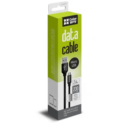 Кабель ColorWay USB-MicroUSB (2.4А), 2м Black, фото 3