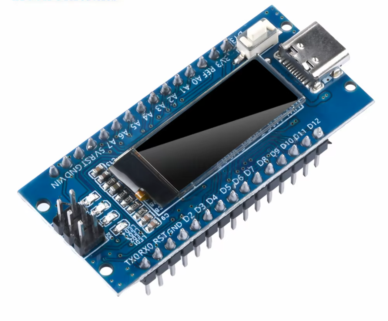 Nano V3.0 ATmega328P покращений модуль CH340C із вбудованим 0,91" OLED дисплеєм, Type-C