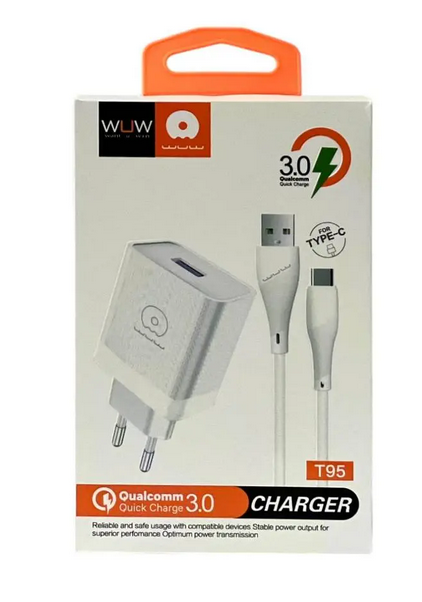 Швидка зарядка WUW-T95 18Вт QC3.0 USB + кабель Type-C