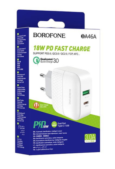 Швидка зарядка 220В QC3.0 Borofone Premium BA46A