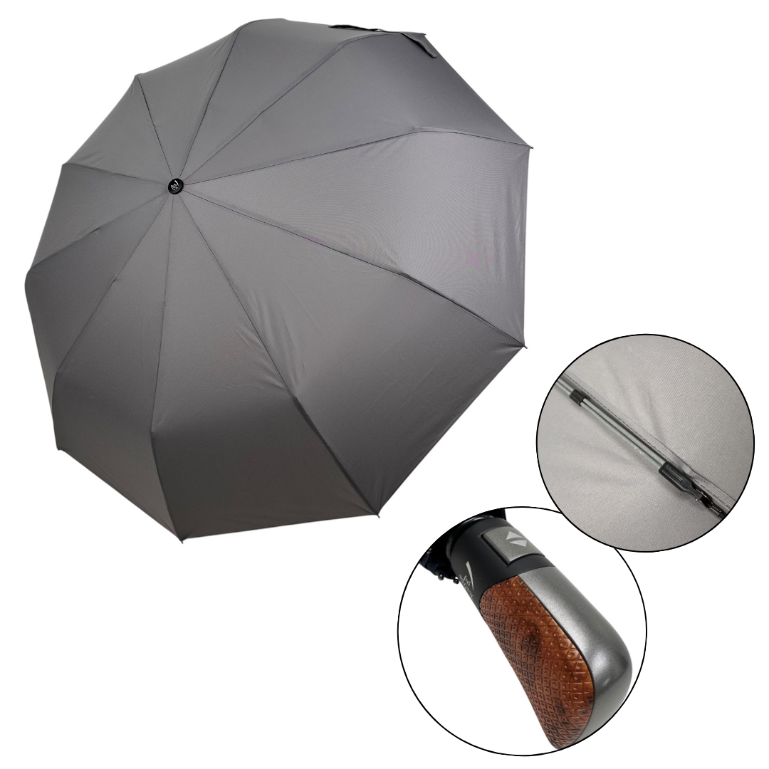 Чоловіча складна парасоля автомат на 10 подвійних карбонових спиць від Frei Regen, сірий, 02716-1
