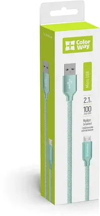 Кабель ColorWay USB-MicroUSB, 1м Mint, фото 3