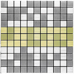 Самоклеюча алюмінієва плитка 300х300х3мм Срібна із золотом мозаїка SW-00001826