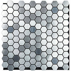 Самоклеюча алюмінієва плитка 300х300х3мм Срібна мозаїка із дзеркальними вставками SW-00001928