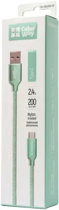 Кабель ColorWay USB-USB Type-C (2.4А), 2м Mint, фото 3