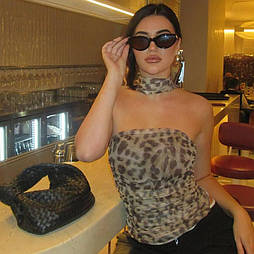 Жіночий леопардовий топ бандо без рукавів із шарфом (р. 42-44) 10171276