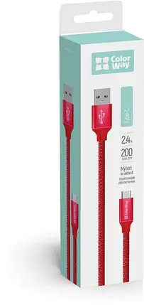 Кабель ColorWay USB-USB Type-C (2.4А), 2м Red, фото 3