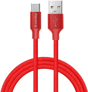 Кабель ColorWay USB-USB Type-C (2.4А), 2м Red, фото 1