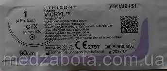 VICRYL 1 колюча Taper Point 48мм, 1/2, 90см, W9451, фото 1