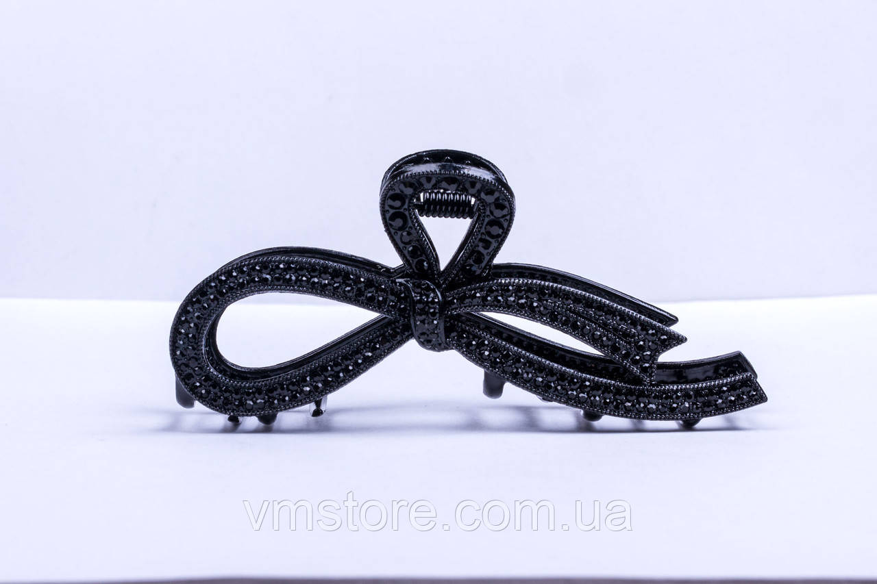 Краб для волосся металевий із камінням, крабик у формі бантика, фото 1
