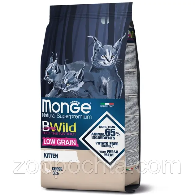 Сухий корм Monge Cat Bwild Low Graine Adult для кошенят м'ясо гусака 10 КГ
