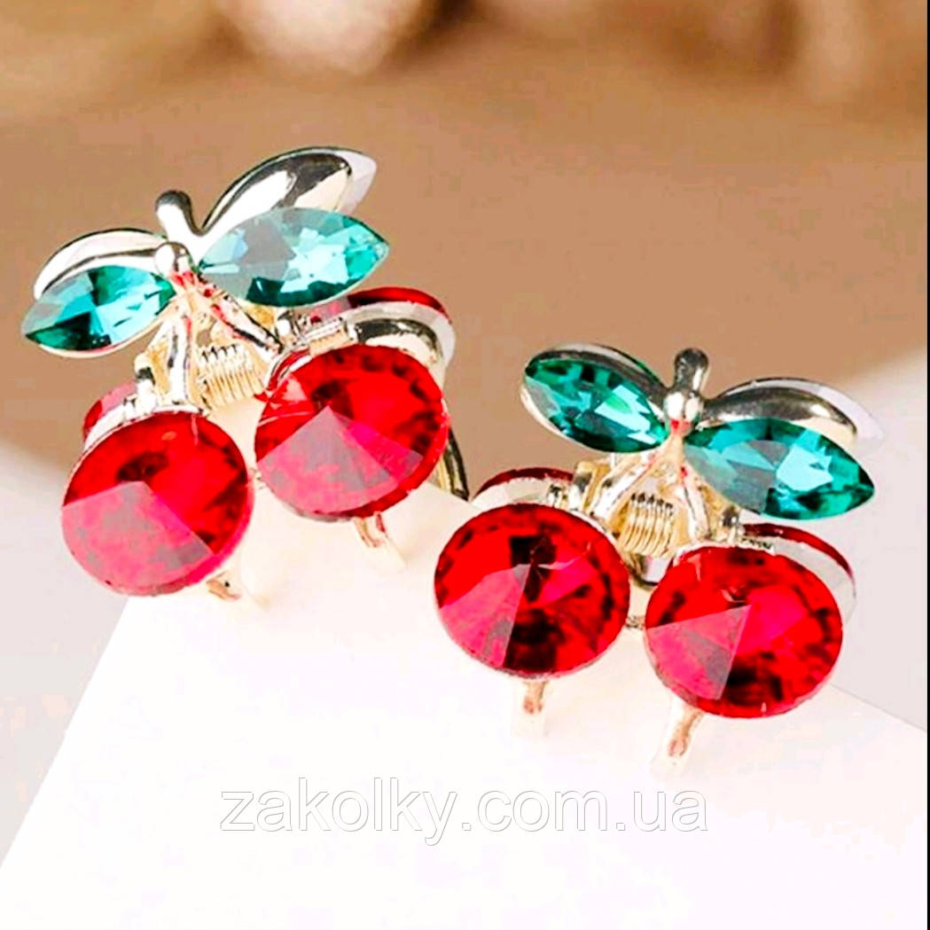 Шпилька краб для волосся "Вишеньки з листочками".