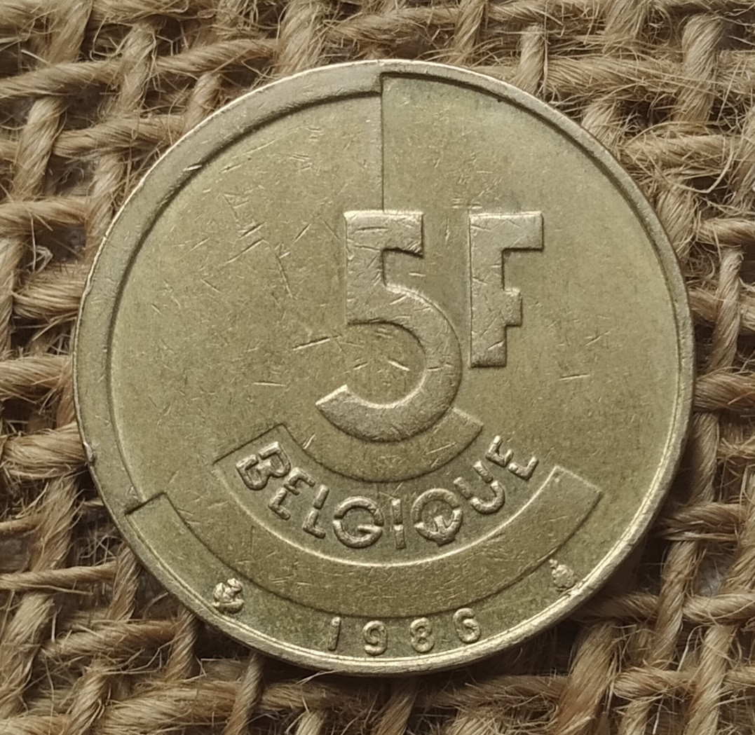 5 франкiв 1986 року. Бельгiя