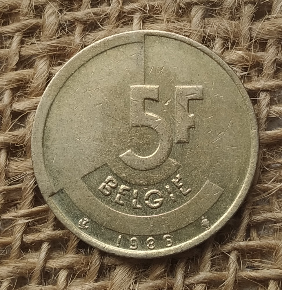 5 франкiв 1986 року. Бельгiя