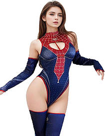 Еротичний спокусливий костюм жіночий для рольових Spider Woman боді з рукавичками та панчохами 42-46