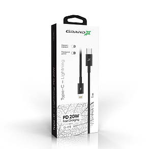 Кабель Grand-X Lightning - USB Type-C 20W, 1м, Black, фото 3