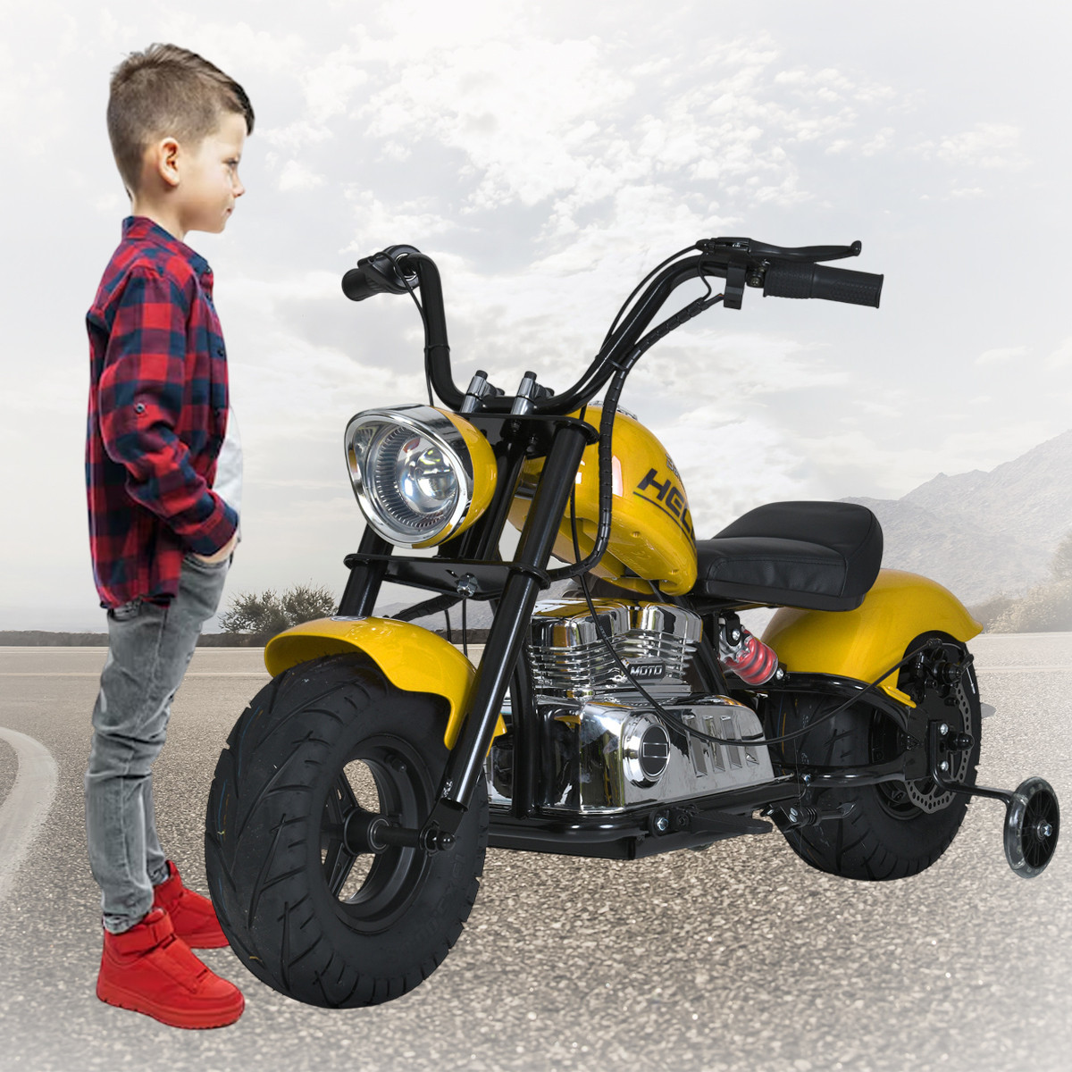 Мотоцикл для одного на акумуляторі Harley-Davidson з додатковими колесами Bambi M 6016AL-6(36V) Жовтий