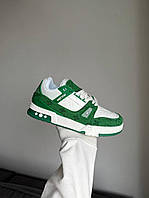 Louis Vuitton Trainer Sneaker White/Green, кросівки Louis Vuitton біло-зелені, стильні кросівки Louis Vuitton