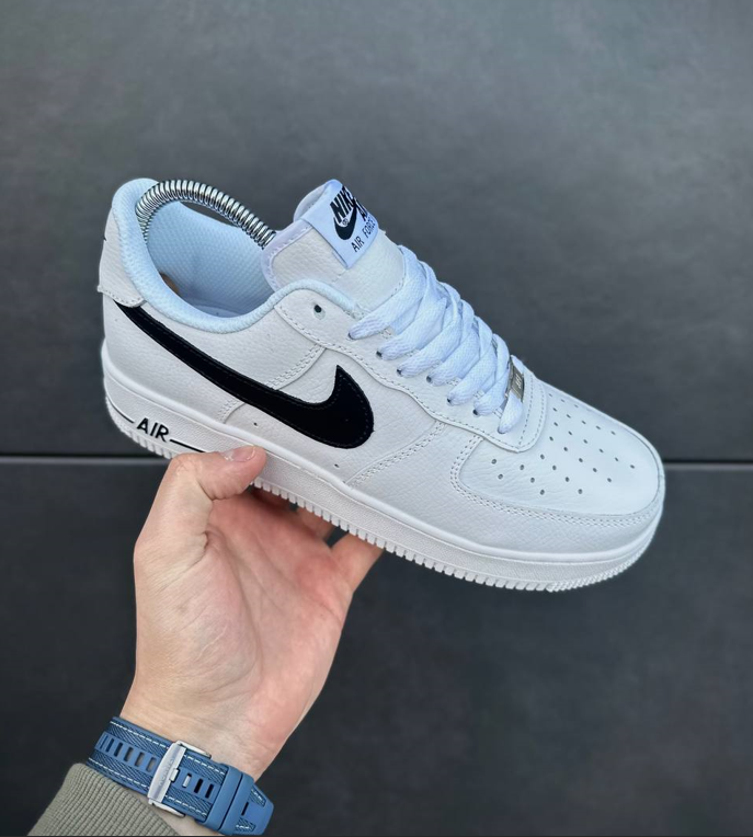 Кросівки жіночі Nike Air Force 1 White Black низькі Найк Форс білі з чорним шкіряні кеди для дівчат весна літо