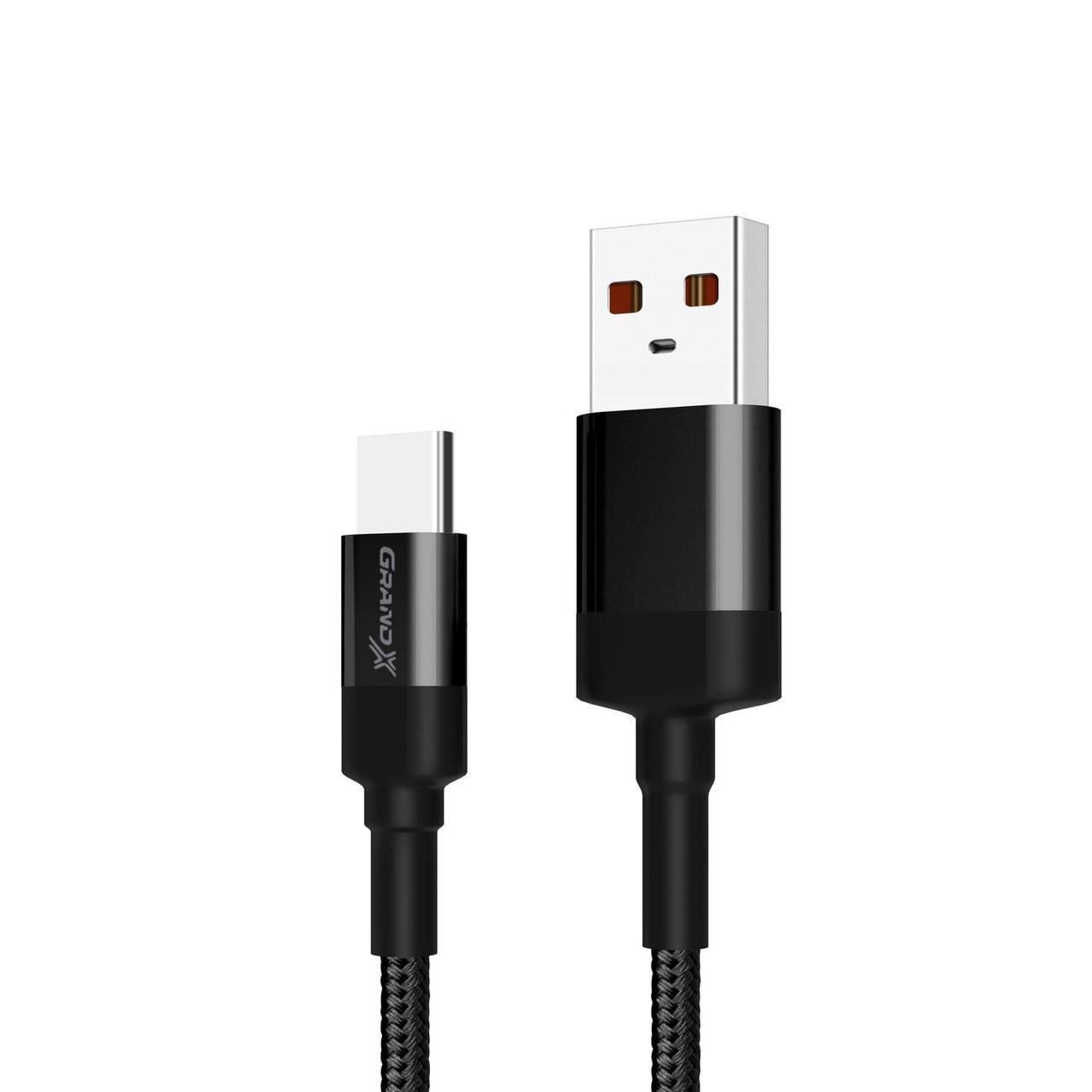 Кабель Grand-X USB-type C FC-03 3A, 1m, CU, Fast Сharge, Black, захист - ткан оплетення, BOX