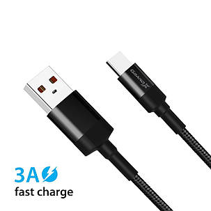Кабель Grand-X USB-type C FC-03 3A, 1m, CU, Fast Сharge, Black, захист - ткан оплетення, BOX, фото 3
