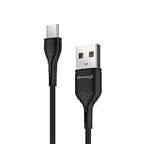 Кабель Grand-X USB-type C PC-03B 3A, 1m, CU, Fast Сharge, Black, BOX, фото 1