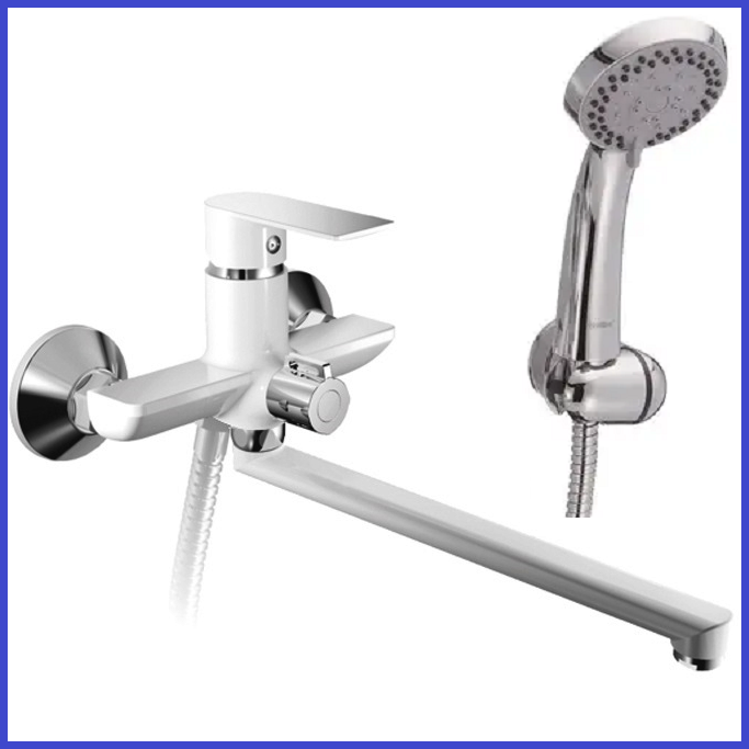 Змішувач для ванни Білий з довгим виливом гусаком поворотним перемикачем Haiba Alex White 006, фото 1