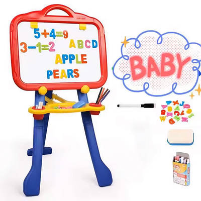 Ігровий творчий набір Дитячий мольберт для малювання 2в1 Двостороння дошка планшетка 8 маркерів 12 крейди