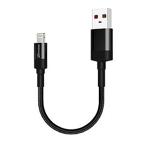 Кабель Grand-X для Power Bank USB-Lightning FM-20L 20cm, CU, Black, защита ткан.оплетка BOX, фото 3