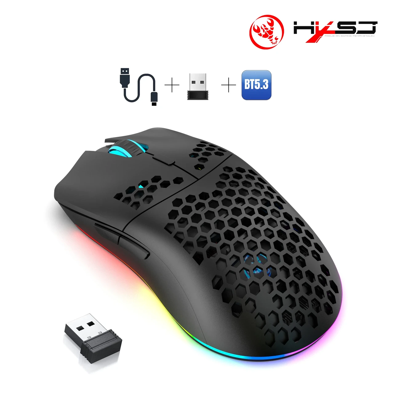Ігрова безпровідна мишка HXSJ Т66 Black з RGB підсвіткою Акумуляторна