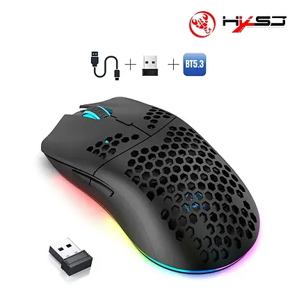 Ігрова безпровідна мишка HXSJ Т66 Black з RGB підсвіткою Акумуляторна, фото 1