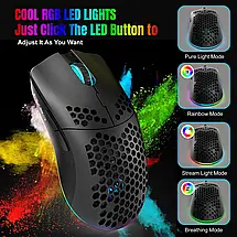 Ігрова безпровідна мишка HXSJ Т66 Black з RGB підсвіткою Акумуляторна, фото 3