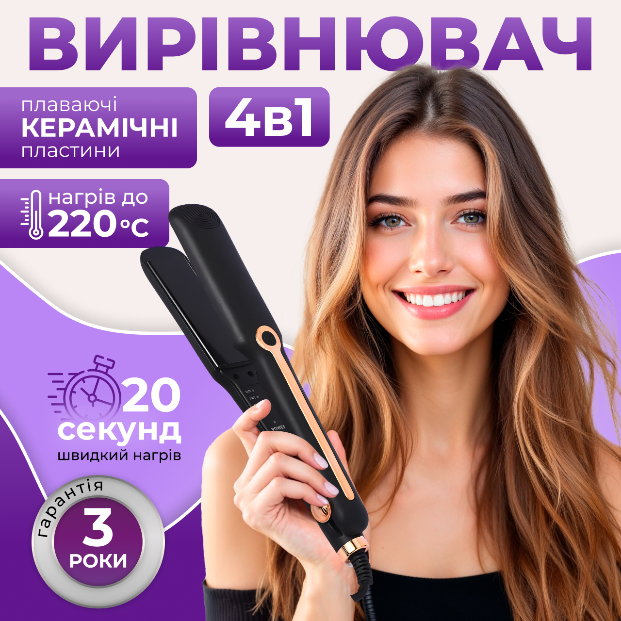 Утюжок для волосся випрямляч стайлер професійні щипці швидкий нагрів керамічне покриття блокування
