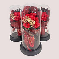 Мило у формі букета троянд у скляній колбі з підсвіткою KR-03 колба 22 см. червоний
