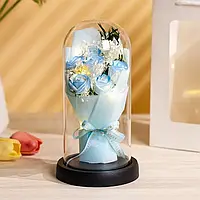 Букет квітів із декоративного мила в скляній колбі з підсвіткою KR-03 Подарунковий набір Блакитний