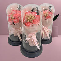 Букет троянд із декоративного мила в скляній колбі з підсвіткою KR-03 Подарунковий набір Рожевий