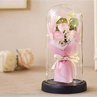 Мило у формі букета троянд у скляній колбі з підсвіткою KR-04 Подарунковий набір Рожевий