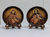 Пара икон Святейшего Сердца Иисуса и Непорочного Сердца Марии, венчальная пара, икона из дерева 15см