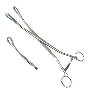 Затискач гінекологічній для абортів вікончастий по Saenger  зігнутий SURGIWELOMED Довжина 27 см