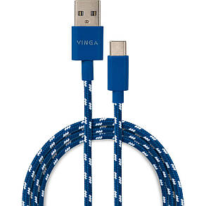 Дата кабель USB 2.0 AM to Micro 5P 1m flat nylon blue Vinga, фото 1