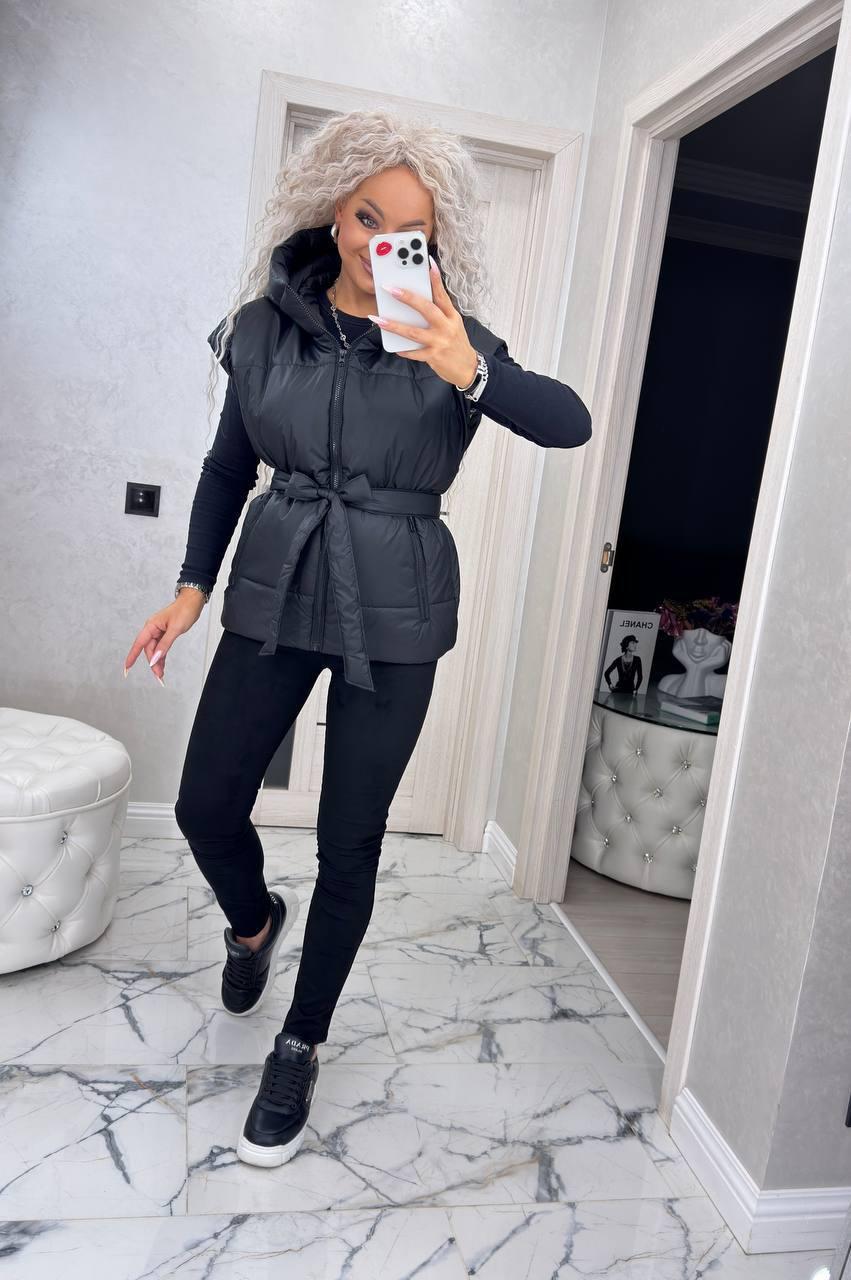 Стильний жіночий об'ємний жилет (Розмір SM (42-44), L-XL (46-48), XXL-XXXL(50-52), Чорна