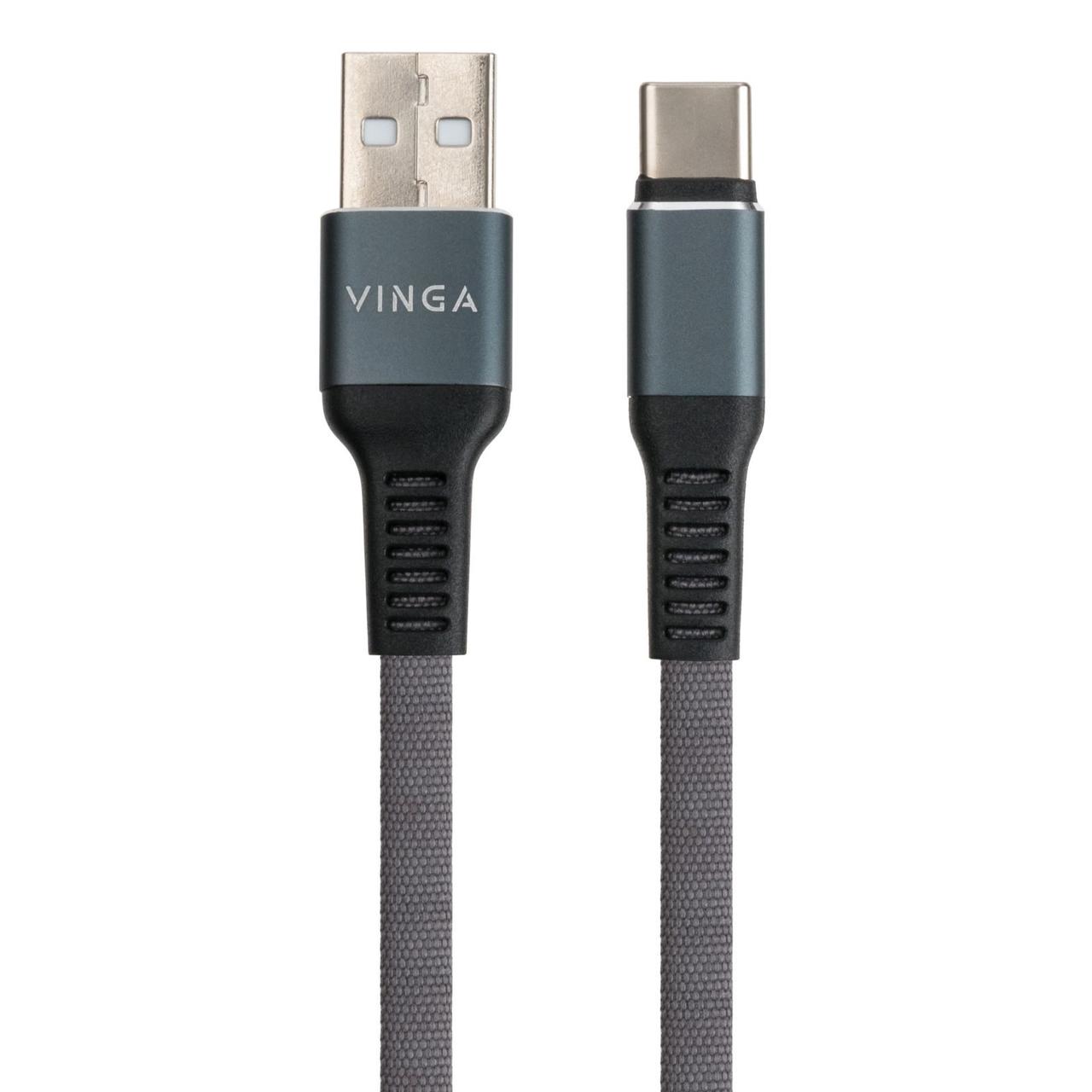 Дата кабель USB 2.0 AM to Type-C 1m flat nylon gray Vinga